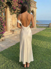 Spaghetti Straps Satin Sheath Wedding Guest Dress