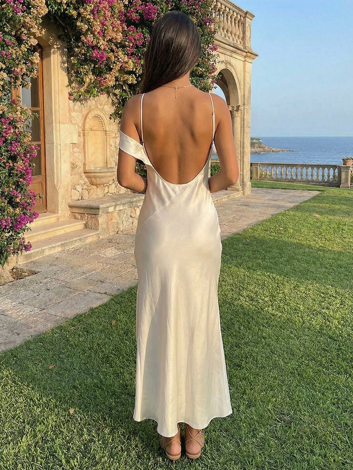 Spaghetti Straps Satin Sheath Wedding Guest Dress