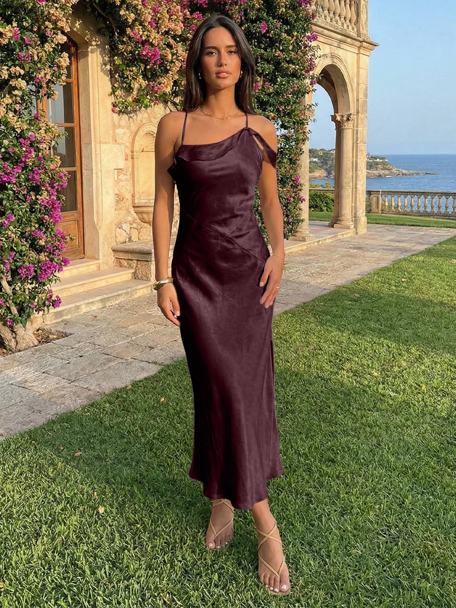 Spaghetti Straps Satin Sheath Wedding Guest Dress