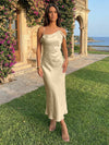 Spaghetti Straps Satin Sheath Wedding Guest Dress