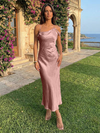 Spaghetti Straps Satin Sheath Wedding Guest Dress