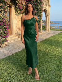 Spaghetti Straps Satin Sheath Wedding Guest Dress