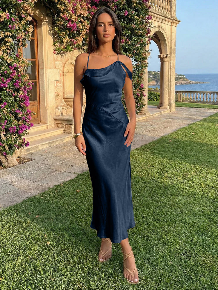 Spaghetti Straps Satin Sheath Wedding Guest Dress