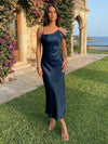 Spaghetti Straps Satin Sheath Wedding Guest Dress