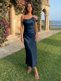 Spaghetti Straps Satin Sheath Wedding Guest Dress