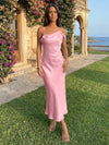 Spaghetti Straps Satin Sheath Wedding Guest Dress