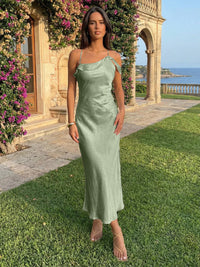 Spaghetti Straps Satin Sheath Wedding Guest Dress