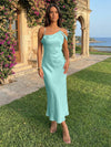 Spaghetti Straps Satin Sheath Wedding Guest Dress