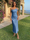 Spaghetti Straps Satin Sheath Wedding Guest Dress