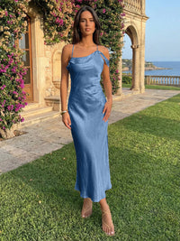 Spaghetti Straps Satin Sheath Wedding Guest Dress