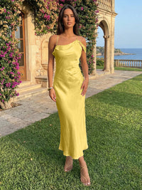 Spaghetti Straps Satin Sheath Wedding Guest Dress