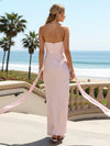 Strapless Satin Wedding Guest Dress with Bow