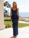Spaghetti Straps Satin Sheath Wedding Guest Dresses