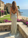 Satin Mermaid Cowl Neck Pleated Wedding Guest Dresses