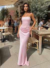 Satin Mermaid Strapless Applique  Wedding Guest Dresses