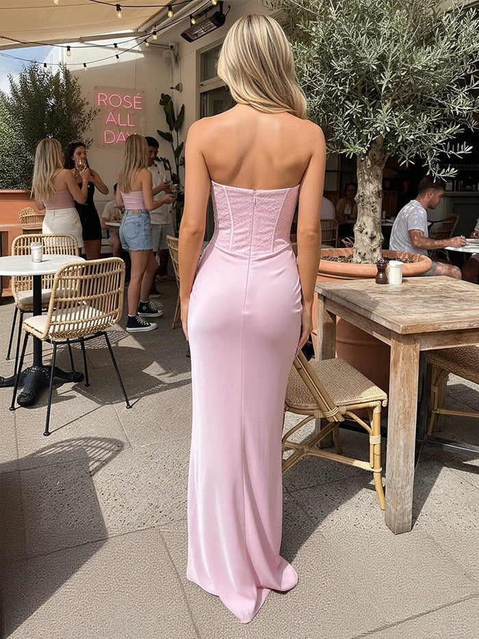 Satin Mermaid Strapless Applique  Wedding Guest Dresses