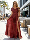 Sequin A Line V Neck Pleated Formal Dresses
