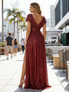 Sequin A Line V Neck Pleated Formal Dresses