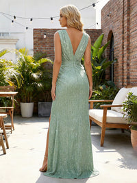 Sequin Sheath V Neck Pleated Formal Dresses