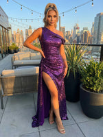 Sequin Mermaid One Shoulder Side Slit Evening Dresses