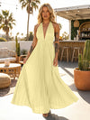 A Line Satin V Neck Long Pleated Formal Dresses