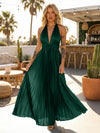 A Line Satin V Neck Long Pleated Formal Dresses
