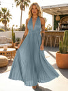 A Line Satin V Neck Long Pleated Formal Dresses