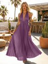 A Line Satin V Neck Long Pleated Formal Dresses