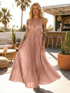 A Line Satin V Neck Long Pleated Formal Dresses