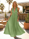 A Line Satin V Neck Long Pleated Formal Dresses