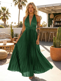 A Line Chiffon V Neck Long Pleated Formal Dresses