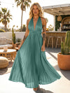 A Line Satin V Neck Long Pleated Formal Dresses