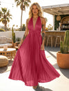A Line Satin V Neck Long Pleated Formal Dresses