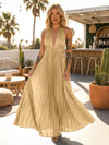 A Line Satin V Neck Long Pleated Formal Dresses