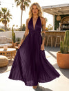 A Line Satin V Neck Long Pleated Formal Dresses
