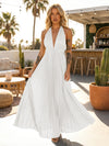 A Line Satin V Neck Long Pleated Formal Dresses