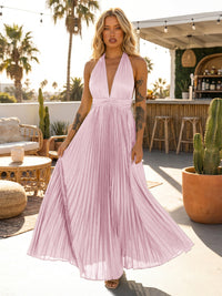 A Line Chiffon V Neck Long Pleated Formal Dresses