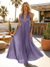 A Line Satin V Neck Long Pleated Formal Dresses