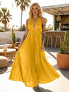 A Line Satin V Neck Long Pleated Formal Dresses
