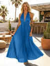 A Line Satin V Neck Long Pleated Formal Dresses