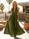 A Line Satin V Neck Long Pleated Formal Dresses