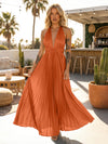 A Line Satin V Neck Long Pleated Formal Dresses