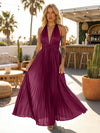 A Line Satin V Neck Long Pleated Formal Dresses
