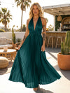 A Line Satin V Neck Long Pleated Formal Dresses