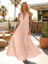 A Line Satin V Neck Long Pleated Formal Dresses