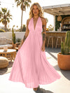 A Line Satin V Neck Long Pleated Formal Dresses