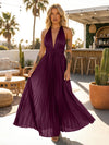 A Line Satin V Neck Long Pleated Formal Dresses
