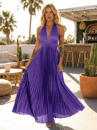 A Line Chiffon V Neck Long Pleated Formal Dresses