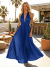 A Line Satin V Neck Long Pleated Formal Dresses