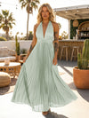 A Line Chiffon V Neck Long Pleated Formal Dresses